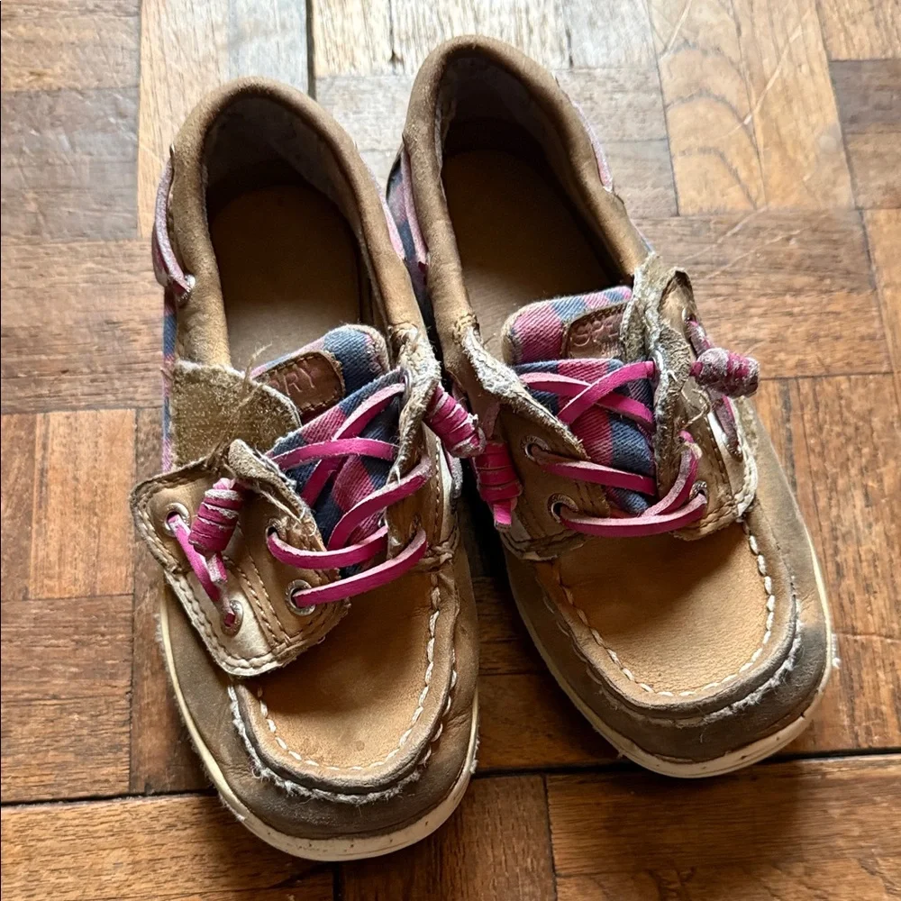 Sperry Kids Moccasins with Tan and Pink Accents
